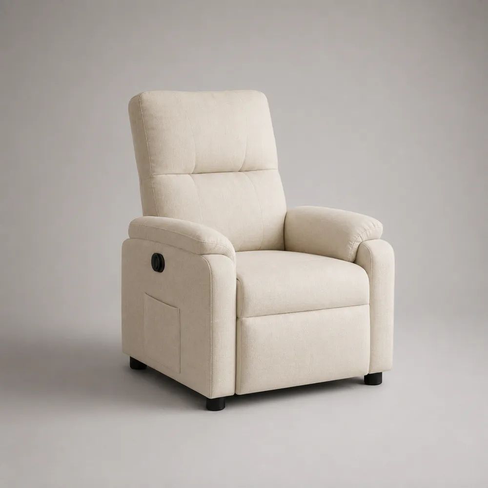 Relaxsessel mit manueller Liegefunktion, Polyesterbezug, Creme/Schwarz, 76 × 89 × 101 cm