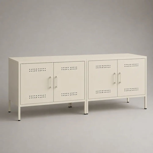 2-teiliges TV-Schrank-Set aus Stahl mit 4 Türen, Cremeweiß, 160 × 40 × 70 cm