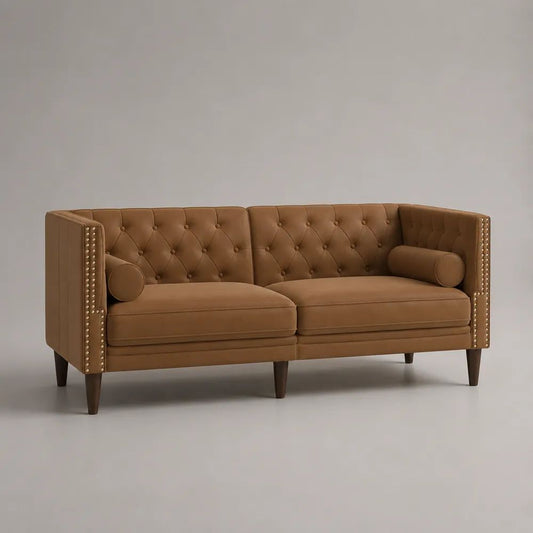 Braunes 2-Sitzer-Sofa aus Polyester-Mikrofaser mit Knopfheftung, 190 × 82 × 82 cm