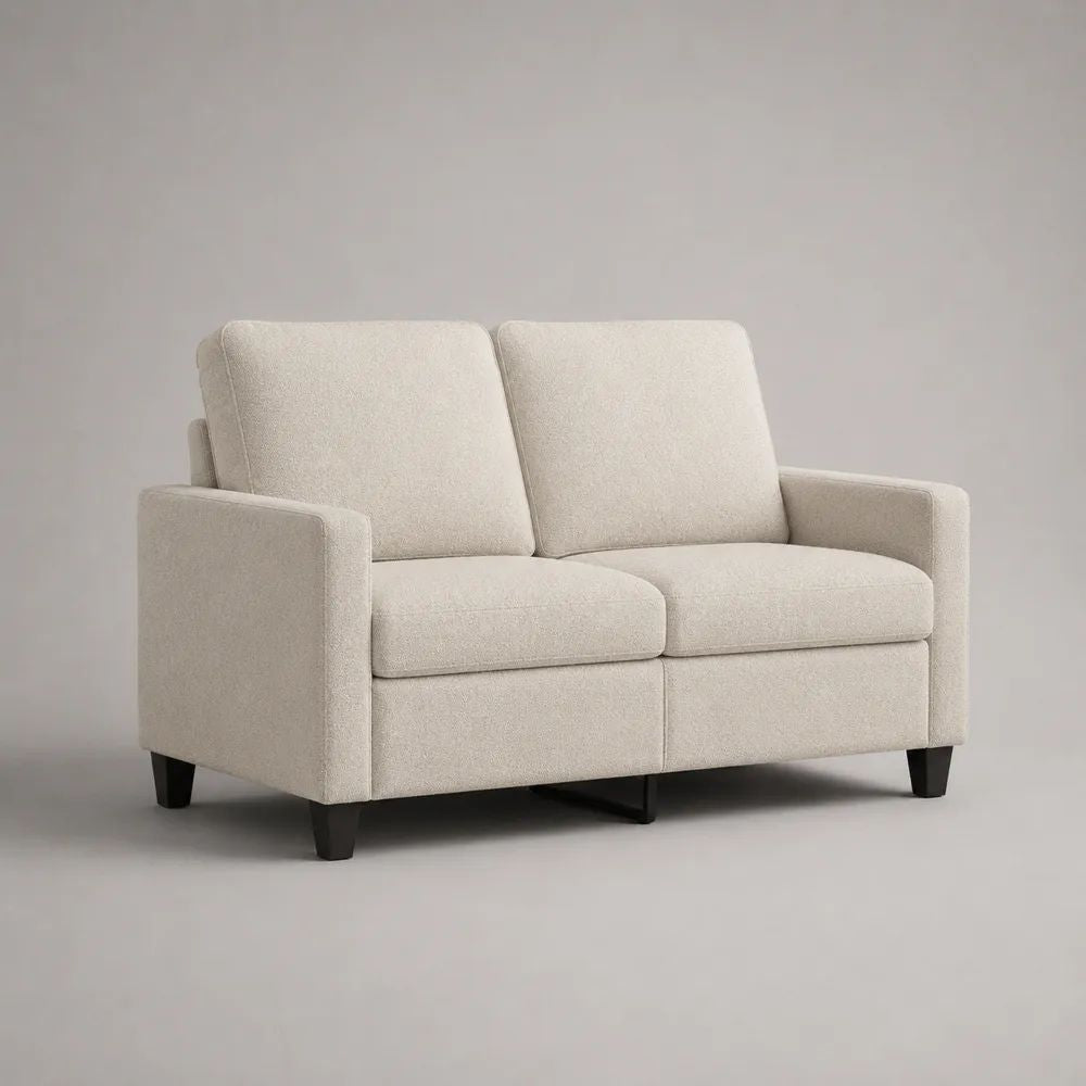 2-Sitzer-Sofa mit Polyester-Bouclébezug und Schaumstoffpolsterung, Cremeweiß, 145 × 82 × 88 cm