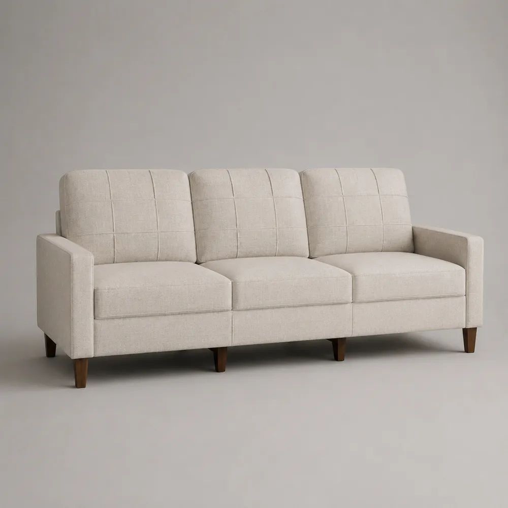 3-Sitzer-Sofa mit Polyesterbezug und Kautschukholzfüßen, Beige, 190 × 80 × 86 cm